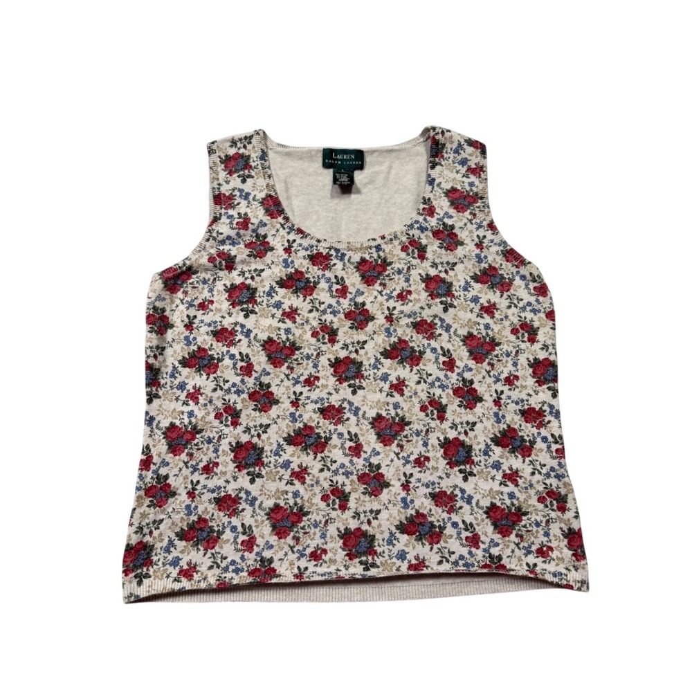 Vintage Lauren Ralph Lauren Floral Sweater Vest Tank Large
